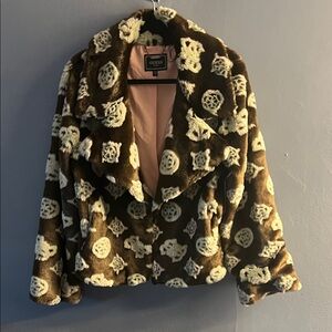 Patterned Teddy Jacket in Brown and Mint Green by Guess!